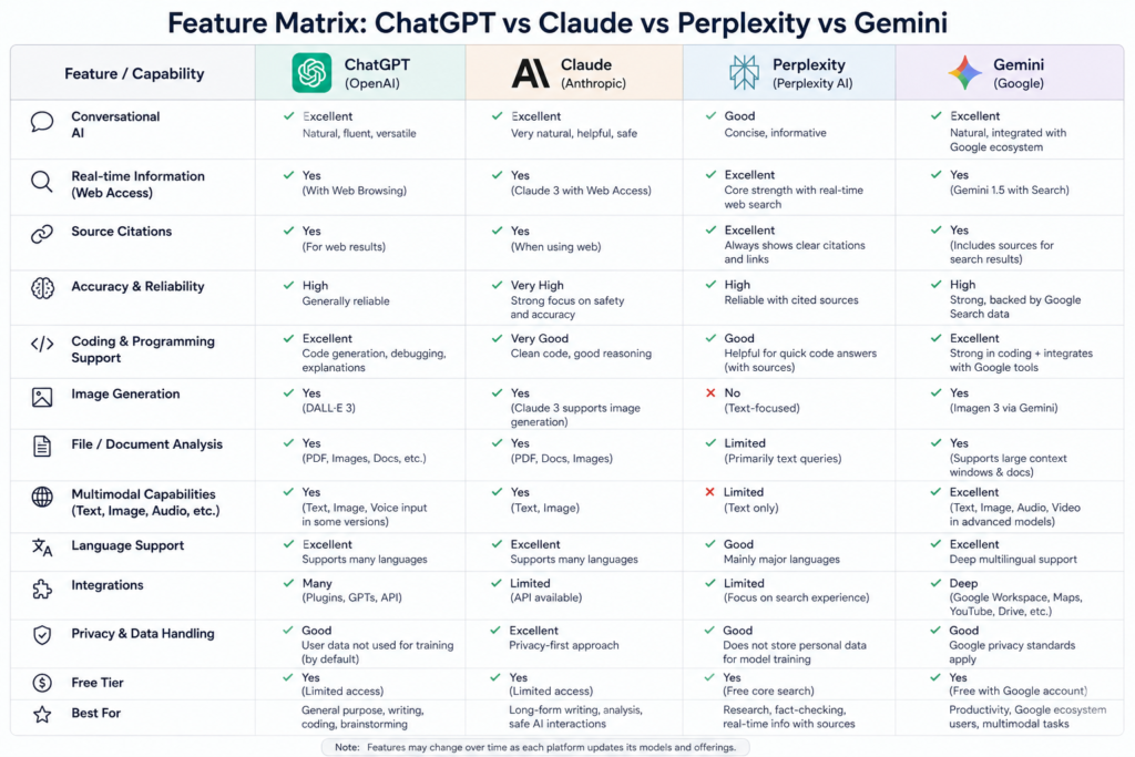 AI Feature Matrix Comparison Chart